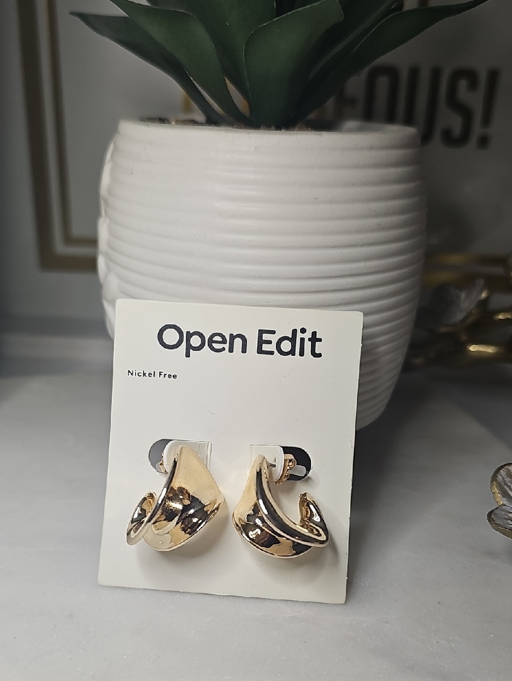 Open Edit Gold Tone Twisted Hoop Earrings